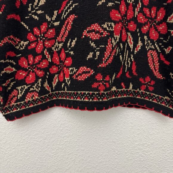 Dana Scott Sweater Large Red Gold Poinsettia Metallic Christmas Party Holiday - Picture 9 of 13